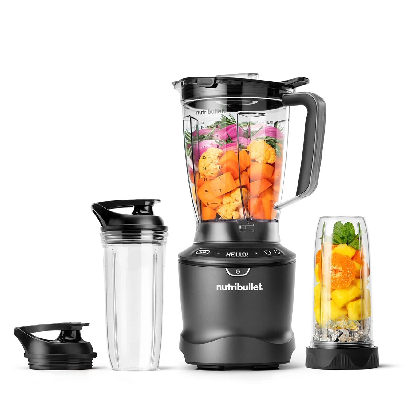 nutribullet SmartSense Blender Combo - 1500W Base with 1.6L Jug & 2 Personal Cups with Lids - Satin Black Finish - 5 Pre-Programmed Smart Auto Cycles - Blend Fruit, Ice & Nuts - For Smoothies & Juices