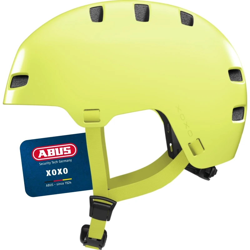ABUS XOXO Bicycle Helmet - City Helmet in Skater Look - Helmet for Skateboard, Bike, Scooter - with Optimised Chin Pad - for Teenagers and Adults - Size M, Mono Yellow