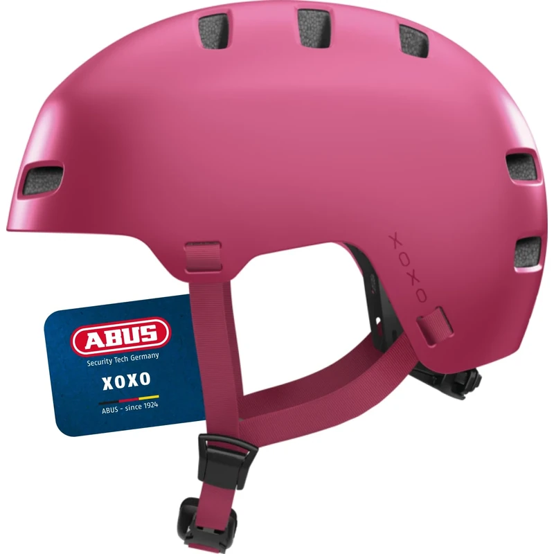 ABUS XOXO Bicycle Helmet - City Helmet in Skater Look - Helmet for Skateboard, Bike, Scooter - with Optimised Chin Pad - for Teenagers and Adults - Size M, Mono Red