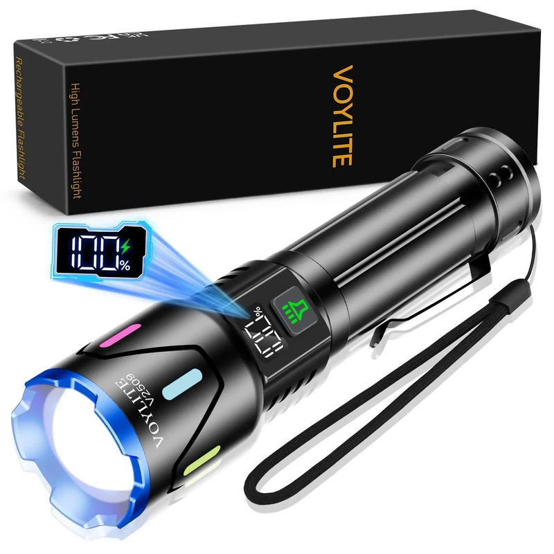 Voylite Torches LED Super Bright, Rechargeable with 5000 mAh Battery, 3 Modes, Zoom & Weatherproof for Camping, Hiking & Emergencies