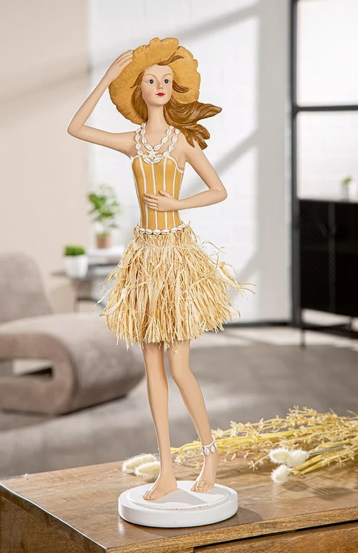 GILDE Suzanne Striped Woman Resin Figurine Cream White Matt 59cm High 19cm Wide 15cm Deep