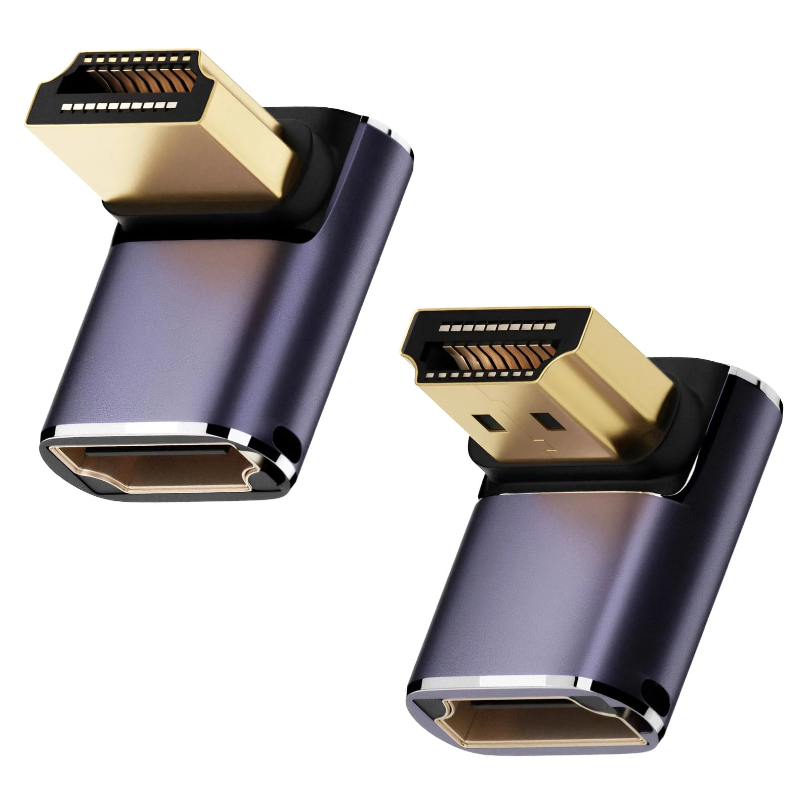 kclkda 2Pcs 8K HDMI 90 Degree Adapter, Up & Down Angle HDMI Male 48Gbps with LED Working Indicator Support 8K@60Hz, 4K@120Hz UHD 2.1 Male to Female Extender Connector for TV, Laptop, Monitor