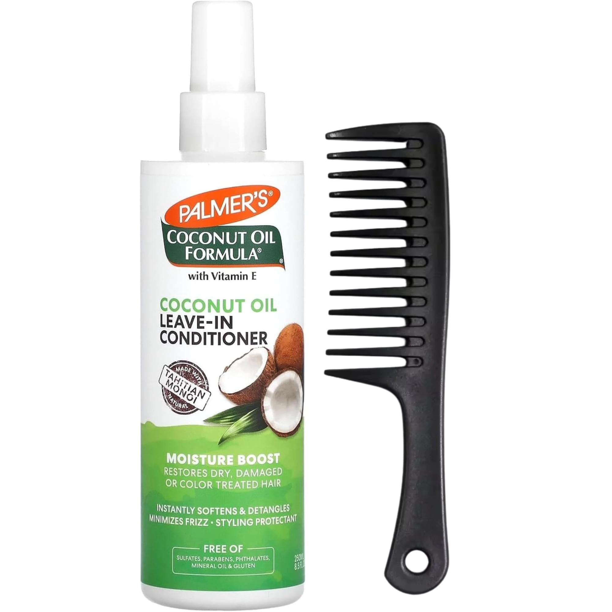 Palmer’s Coconut Oil Leave-In Conditioner 250ml with Detangling Comb – Moisture Boost Spray for Dry, Damaged & Colour-Treated Hair – Frizz Control, Sulfate-Free with Tahitian Monoi & Vitamin E