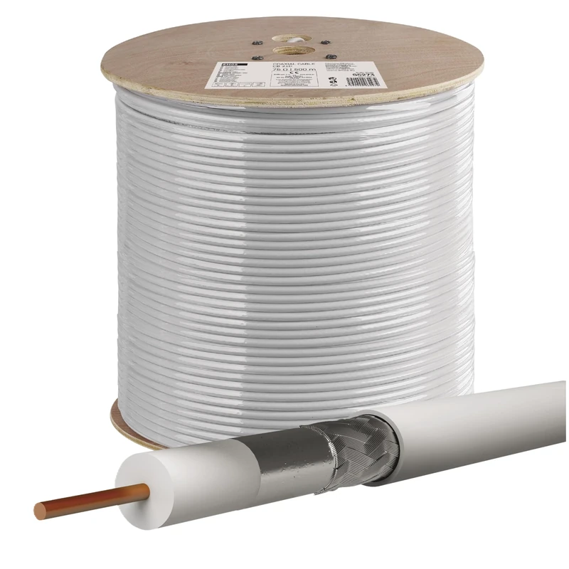 EMOS - Antenna cable 500m for SAT, TV and CCTV, type CB21D - Cu coaxial cable class A, double shielded - TV cable, satellite cable, CCT cable with double shielding - resistance 75 ohms - white