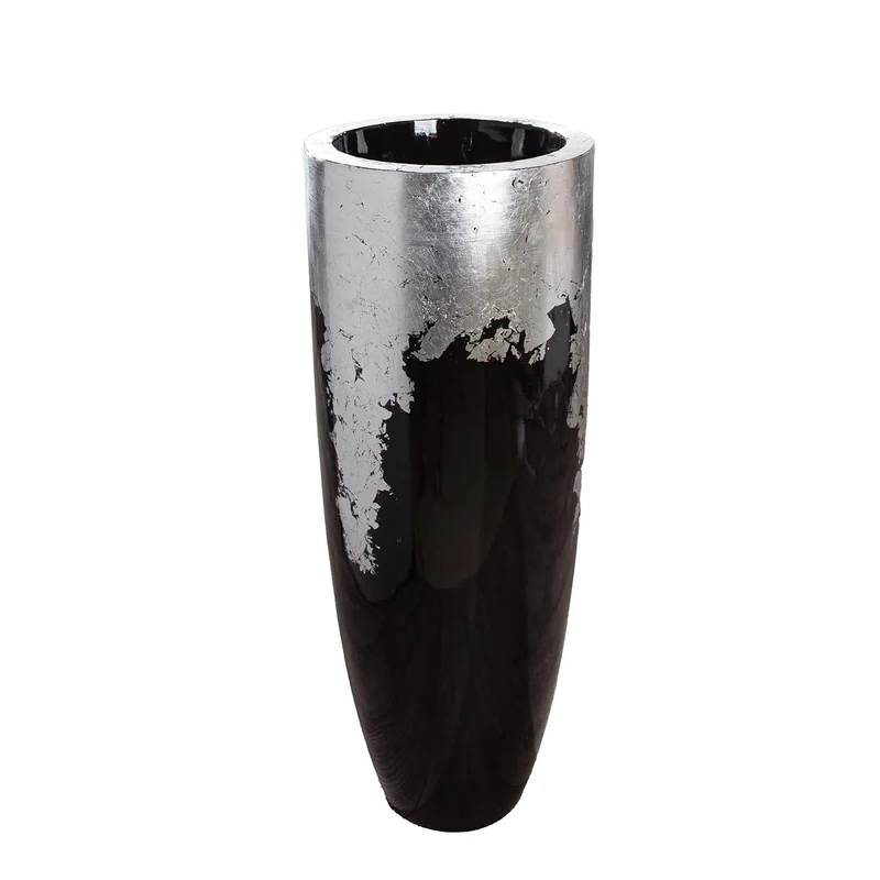 GILDE Decorative vase, Fibreglass, Black, Silver, Höhe 100cm