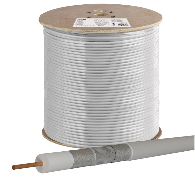 EMOS - Antenna cable 500m for SAT, TV and CCTV, type CB113 - Coaxial cable Class A+ triple shielded - TV cable, satellite cable, CCT cable with Trishield shielding - resistance 75 ohms - white