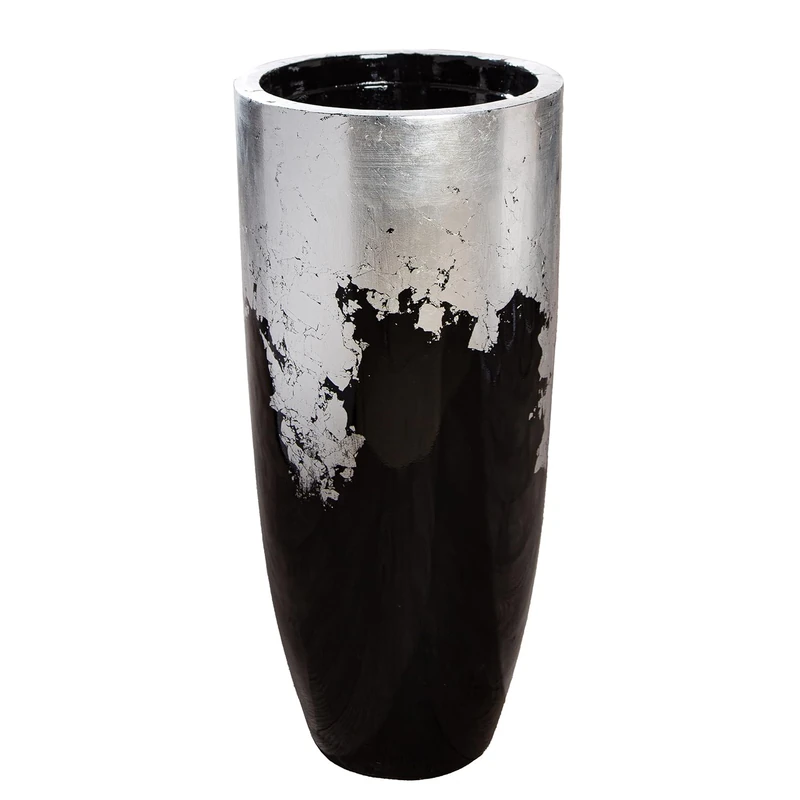 GILDE Decorative vase, Fibreglass, Black, Silver, Höhe 80cm