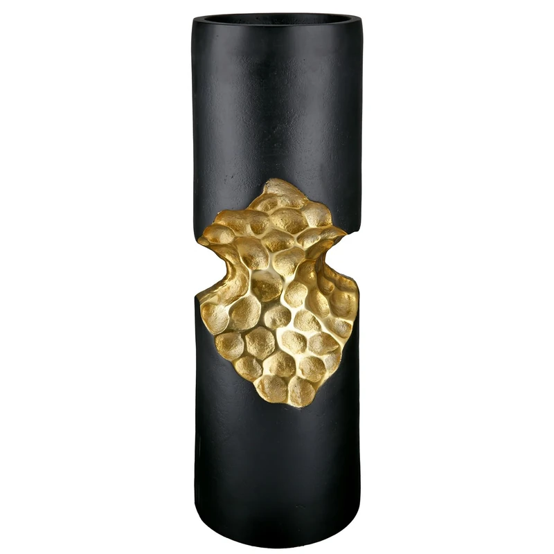 GILDE Favo Candlestick – Gold/Black – Cylindrical – Aluminium – Height 40 cm x Diameter 13 cm