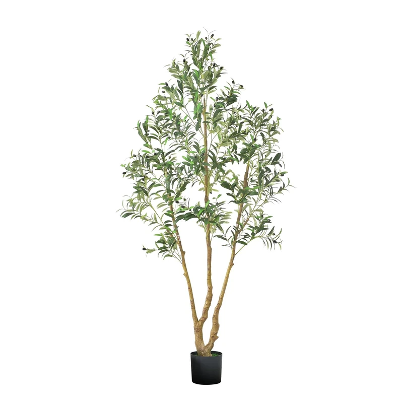 VEVOR 210cm Artificial Olive Tree with Black Pot, Tall Fake Tree with Natural Wood Trunk & Realistic Green Leaves and Fruits, Indoor Faux Plant for Home, Office, Living Room, Corner Decor