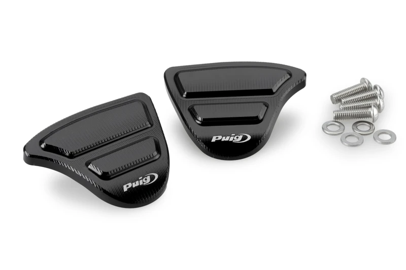 Puig 22259N Mirror hole covers; CNC-machined aluminum; elegant anodized finish; discreet design, compatible with track use, Black - Image 1