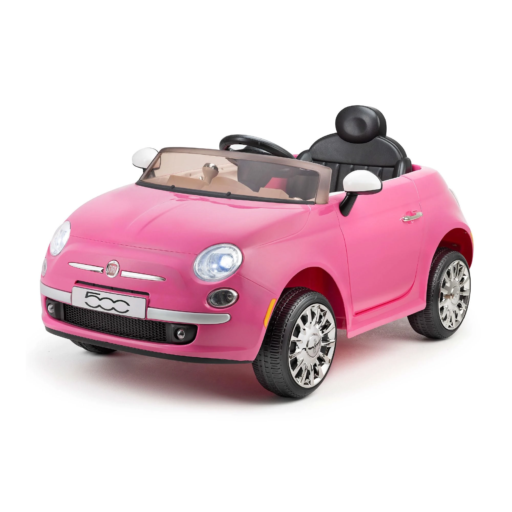 Xootz Pink Fiat 500 Ride On Car for Kids, Licensed Electric Car with Remote Control, MP3 Player & AUX, Opening Doors, Working Lights, Ride On Toys
