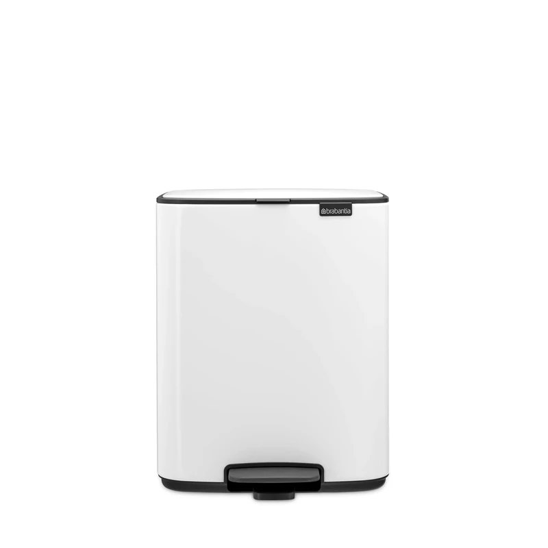Brabantia Bo Pedal Bin 12L (White), Soft Closing Waste Bin with Light Pedal Operation, Easy to Clean Removable Plastic Inner Bucket with Free PerfectFit Rubbish Bags Included