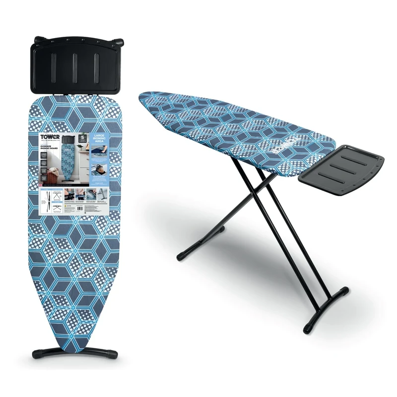 Tower T873001BLK Oversize Ironing Board with Adjustable Height, Smooth Glide Cover, Non-Slip Feet, Black