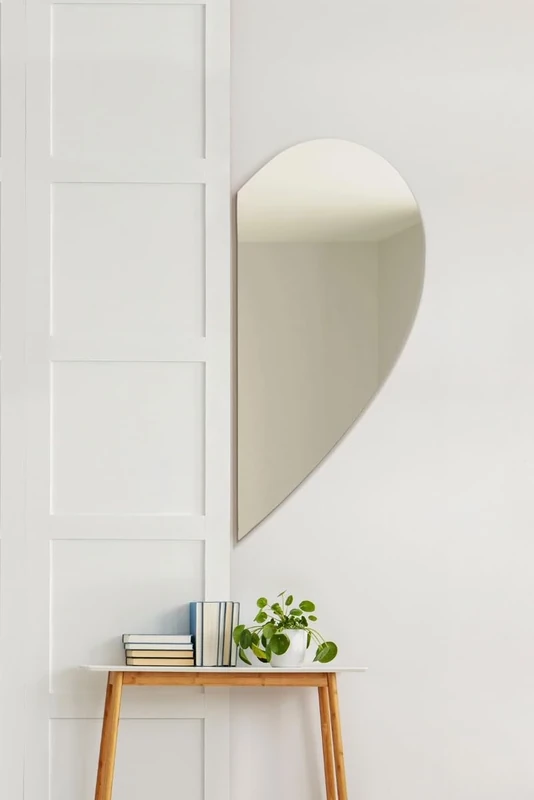 MirrorOutlet The Lunae - Large Frameless Semi Wing Wall Mirror 39" X 20" (100cm X 50cm) Silver Mirror Glass On A Black Backing. This is the Right Hanging Wing.