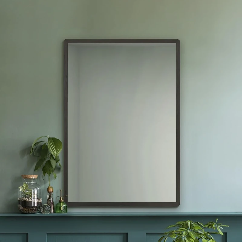 MirrorOutlet The Naturalis - Solid Black Oak Rounded Corners Modern Wall Mirror 39" X 27.5" (100CM X 70CM) 48m deep frame Premium Mirror Glass with Black Backing. Scandinavian Inspired!