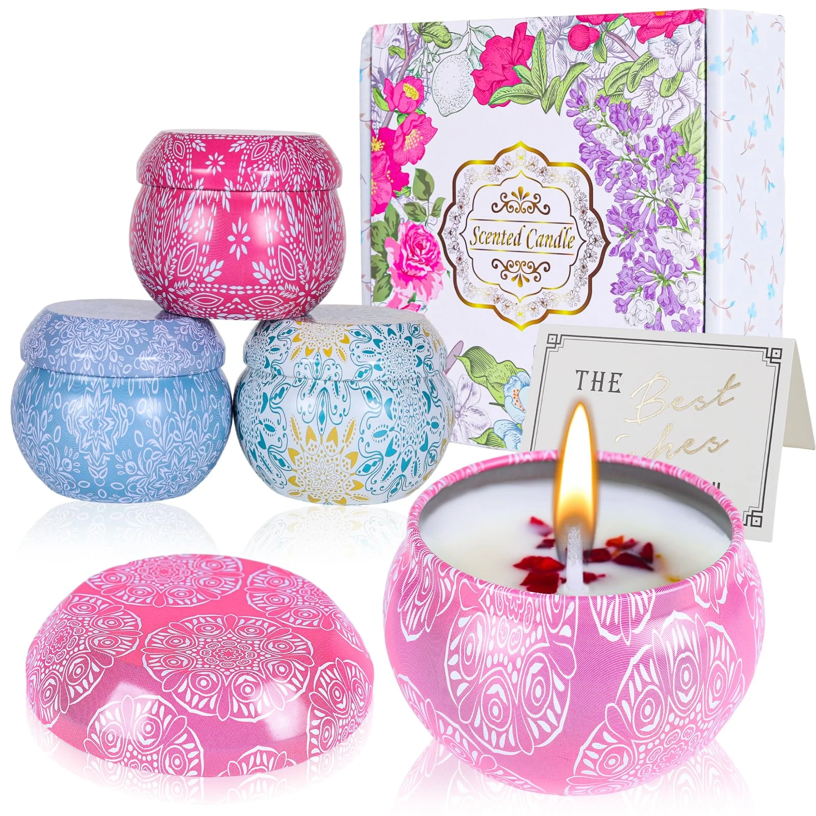 Candles Gifts for Women, Scented Candles Gifts Set,Soy Wax Aromatherapy Candle Gift for Birthady, Mother's Day,Christmas,Bath, Yoga and Weddings, 4 Pack