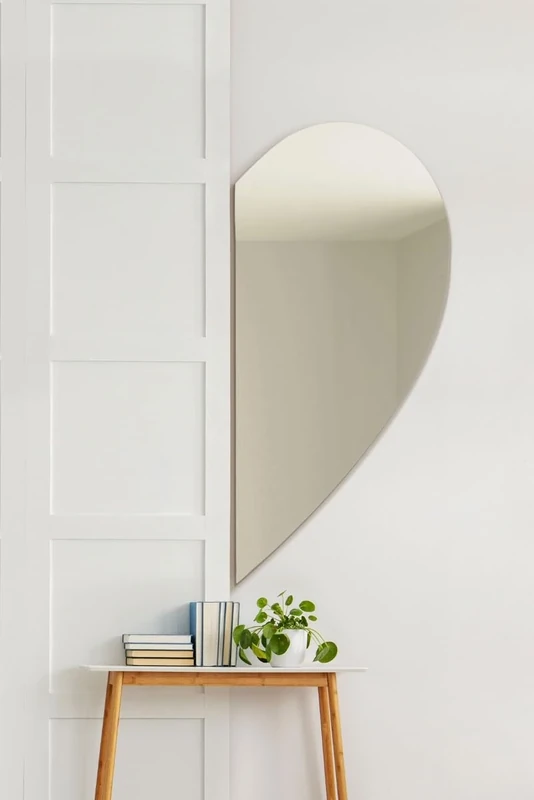 MirrorOutlet The Lunae - Large Frameless Semi Wing Wall Mirror 47" X 24" (120cm X 60cm) Silver Mirror Glass On A Black Backing. This is the Right Hanging Wing.