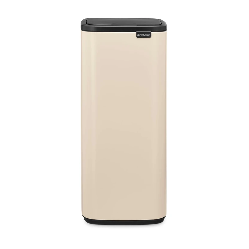 Brabantia Bo Touch Bin 30L (Soft Beige), Space-Efficient and Rectangular Waste Bin with Soft-Touch Opening System, Easy to Clean Plastic Inner Bucket with Free PerfectFit Rubbish Bags Included