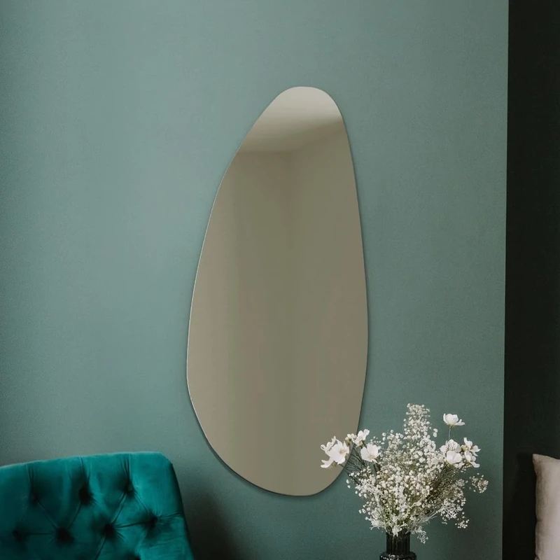 MirrorOutlet The Lacuna - Large Frameless Pond Wall Mirror 36" X 16" (90 x 40cm) Silver Mirror Glass On A Black Backing.