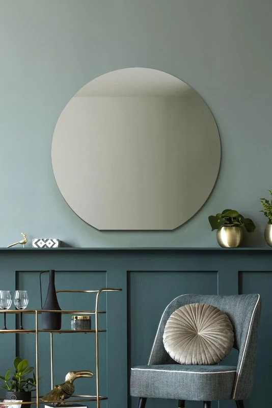 MirrorOutlet Frameless Flat Bottom Round Wall Mantle Mirror 29"x28" 74x70cm