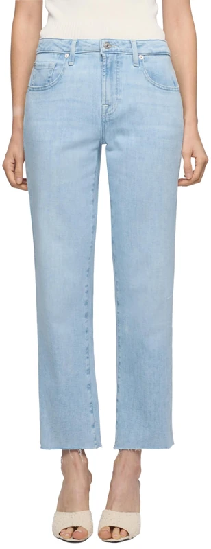 7 For All Mankind Womens Calie Straight Ankle Dewdrop With Raw Cut Pants, Light Blue, 24W UK