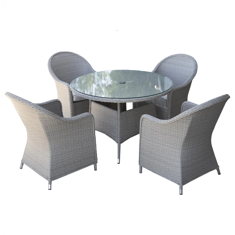 Sorrento Premium 5 Pieces Aluminium Rattan Bistro Set 4 Seater, 4 Chairs with Cushions, Glass Top Dining Table Garden Lounge Balcony Patio Compact Furniture