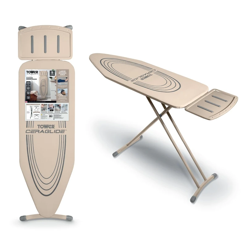 Tower T873001MSH Oversize Ironing Board with Adjustable Height, Smooth Glide Cover, Non-Slip Feet, Latte