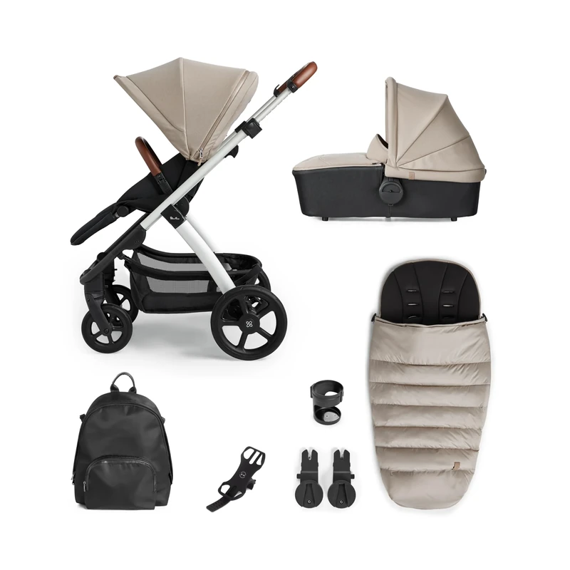 Silver Cross - Tide Pushchair & Accessory Pack - Durable Multi-Terrain Pram - Freestanding Fold & Multi-Height Handle Bar - Newborn to 4 Years - Stone