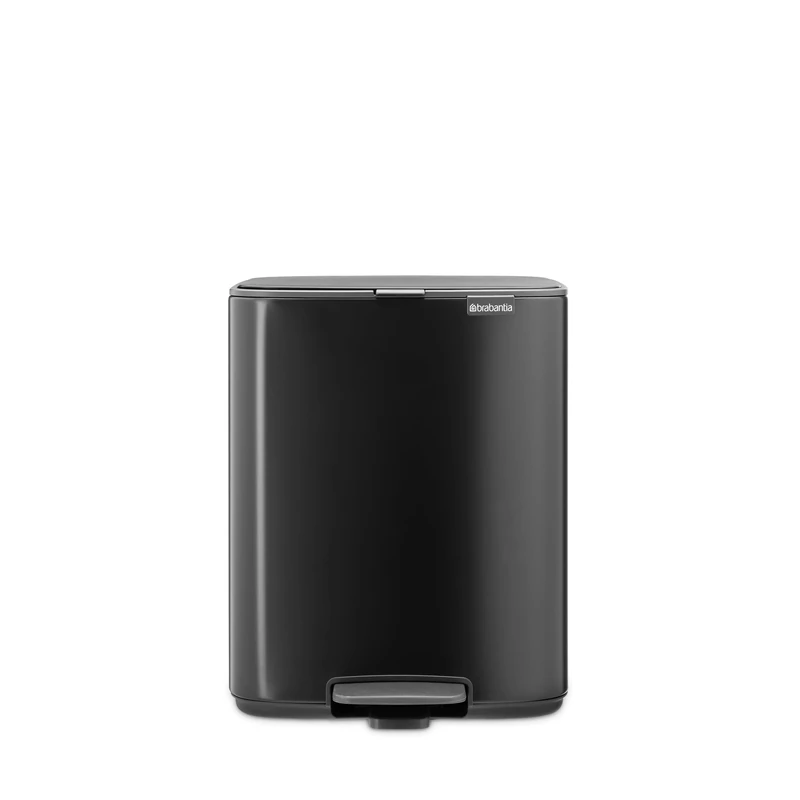 Brabantia Bo Pedal Bin 12L (Matt Black), Soft Closing Waste Bin with Light Pedal Operation, Easy to Clean Removable Plastic Inner Bucket with Free PerfectFit Rubbish Bags Included