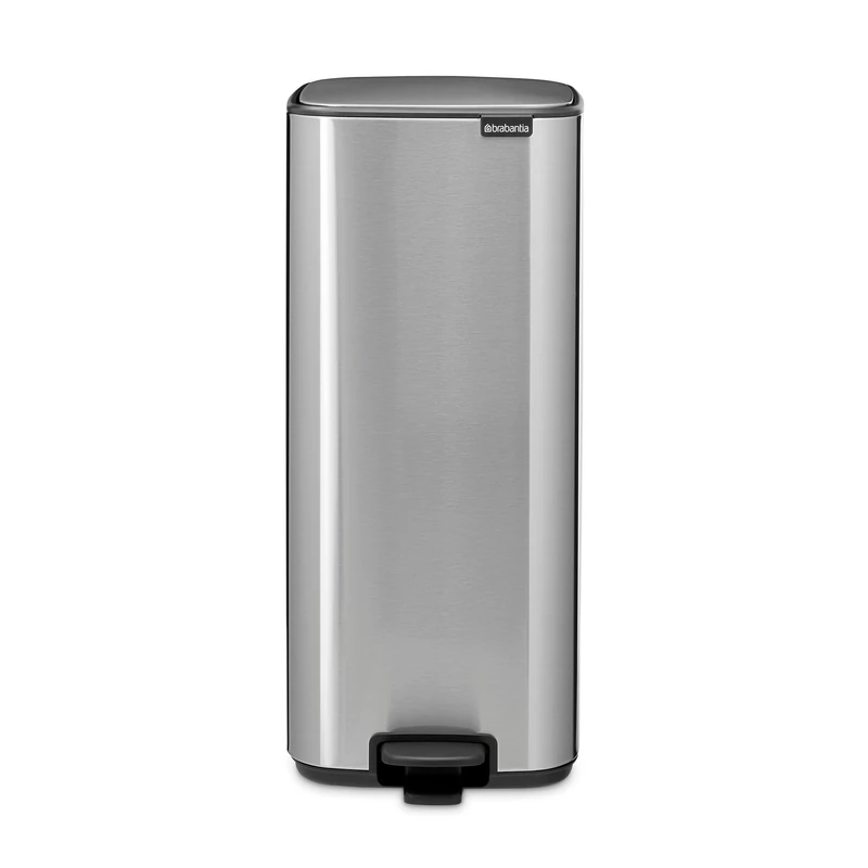 Brabantia Bo Pedal Bin 30L (Matt Steel) Fingerprint Proof, Soft Closing Waste Bin with Light Pedal Operation, Easy to Clean Removable Plastic Inner Bucket with Free PerfectFit Rubbish Bags Included