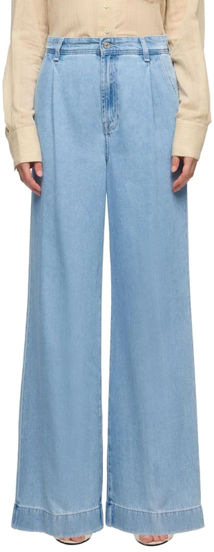 7 For All Mankind Womens Pleated Trouser Hana Pants, Light Blue, 27 UK