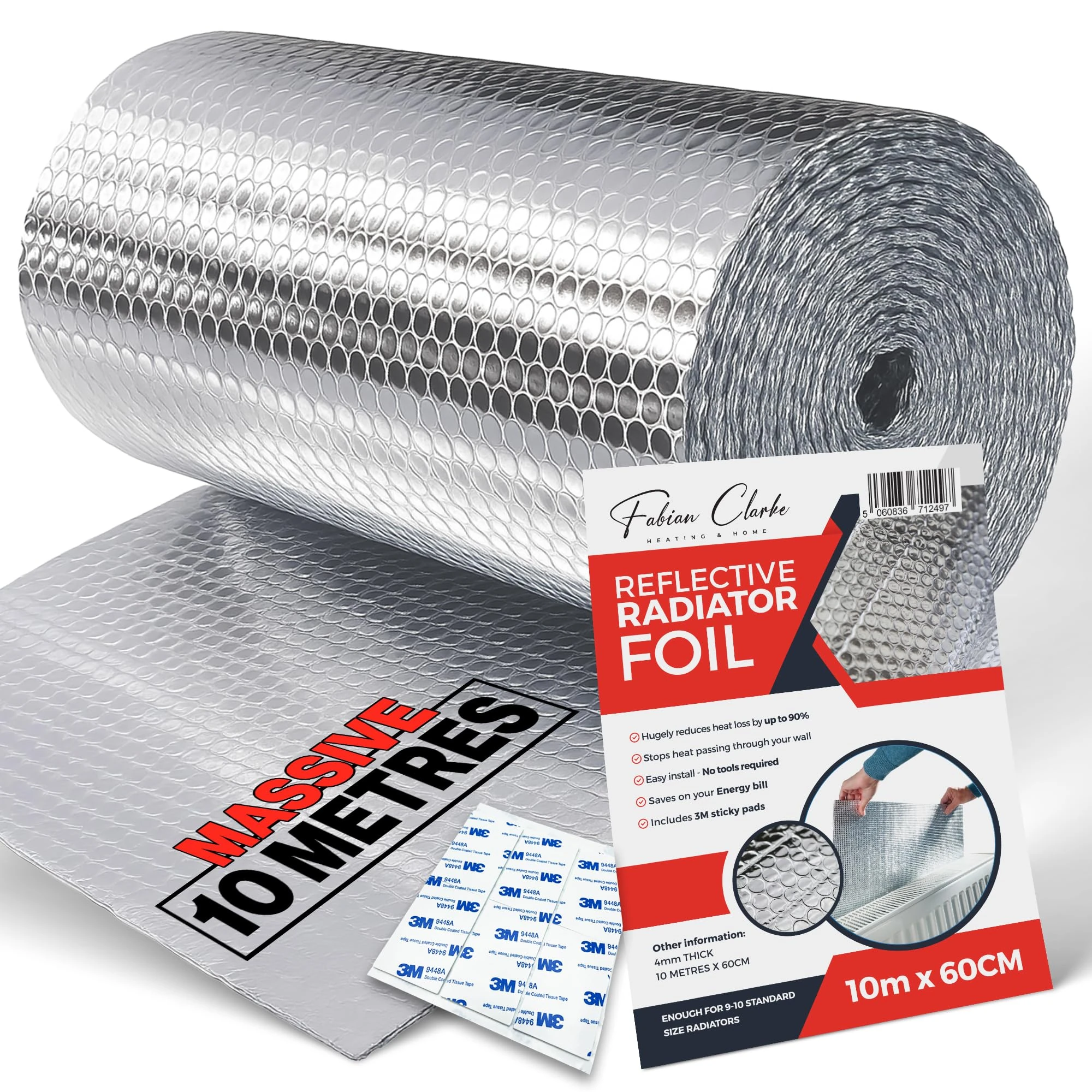 Radiator Foil Reflector Roll 10 Metres – Heat Reflective Insulation Roll Foil Sheet Backing – Thermal Bubble Wrap Energy Saving Radiator Heat Reflector Foil Insulation for Behind Radiators