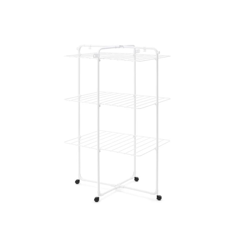 Brabantia HangOn Tower Drying Rack, 23m (White), Tall Foldable Clothes Rack, Space-Saving Laundry Drying Stand with Wheels and Hooks