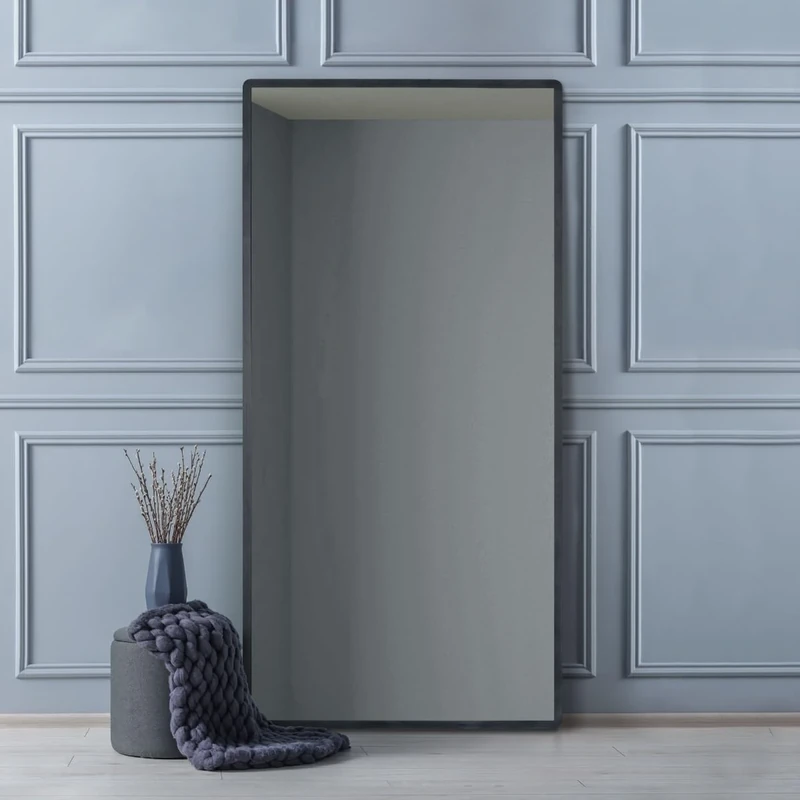 MirrorOutlet The Naturalis - Solid Black Oak Rounded Corners Modern Leaner Wall Mirror 71" X 35" (180CM X 90CM) 48m deep frame Premium Mirror Glass with Black Backing. Scandinavian Inspired!