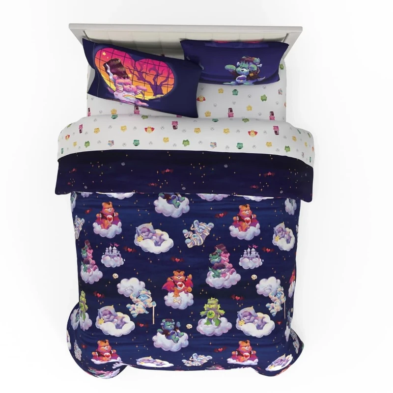 Franco Comforter and Sheet Set, Microfiber, Care Bears X Universal Monsters, 7 Piece Full Size