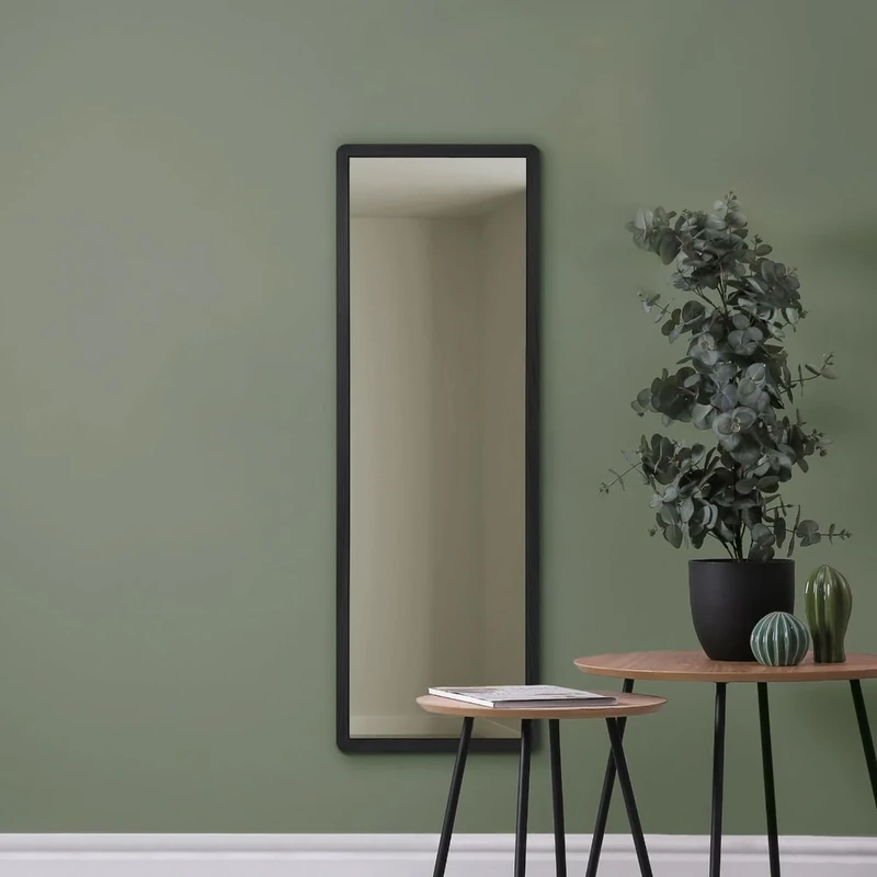 MirrorOutlet The Naturalis - Solid Black Oak Rounded Corners Modern Leaner Wall Mirror 47" X 15.7" (120CM X 40CM) 48m deep frame Premium Mirror Glass with Black Backing. Scandinavian Inspired!
