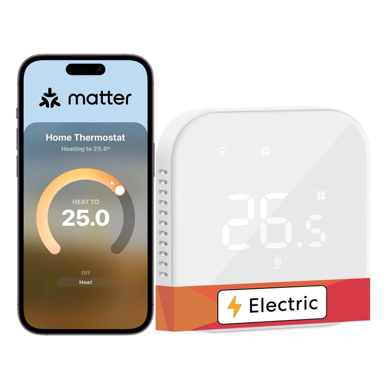 Meross Smart Thermostat for Electric Underfloor Heating, WiFi Thermostat Works with Matter, HomeKit, Alexa, Google and Home Assistant, Smart Heating with Timer, App Control, Energy Saving, Hubless