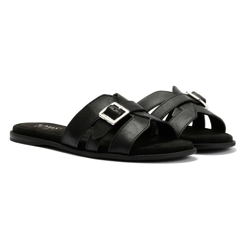 TOMS Women's Sol Slide Sandal, Black Leather, 6 UK