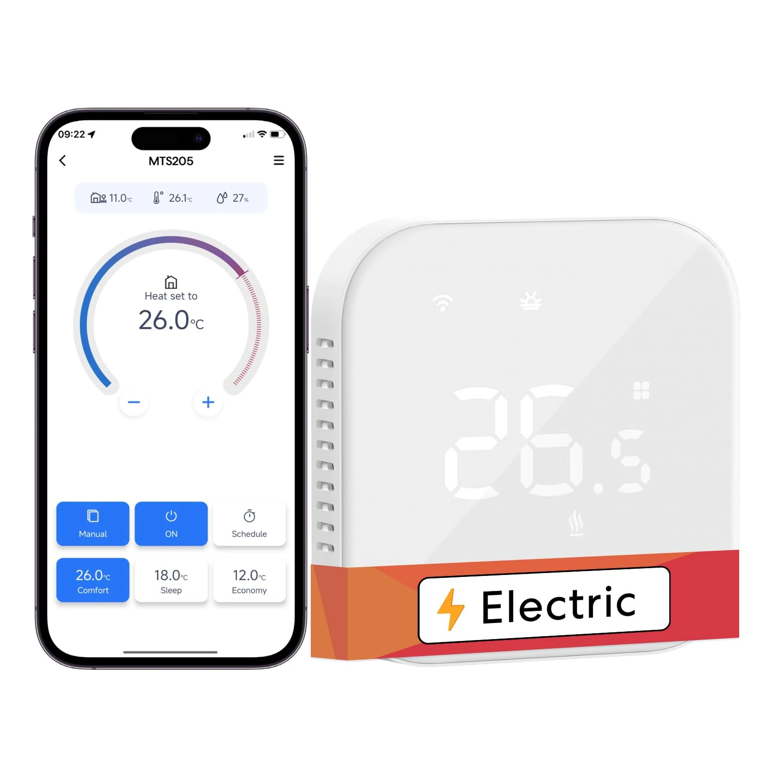 Meross Smart Thermostat for Electric Underfloor Heating, WiFi Room Thermostat with Timer, Dual Sensors, Heating & Cooling, Energy Saving, App Control, Works with Alexa and Google, Hubless