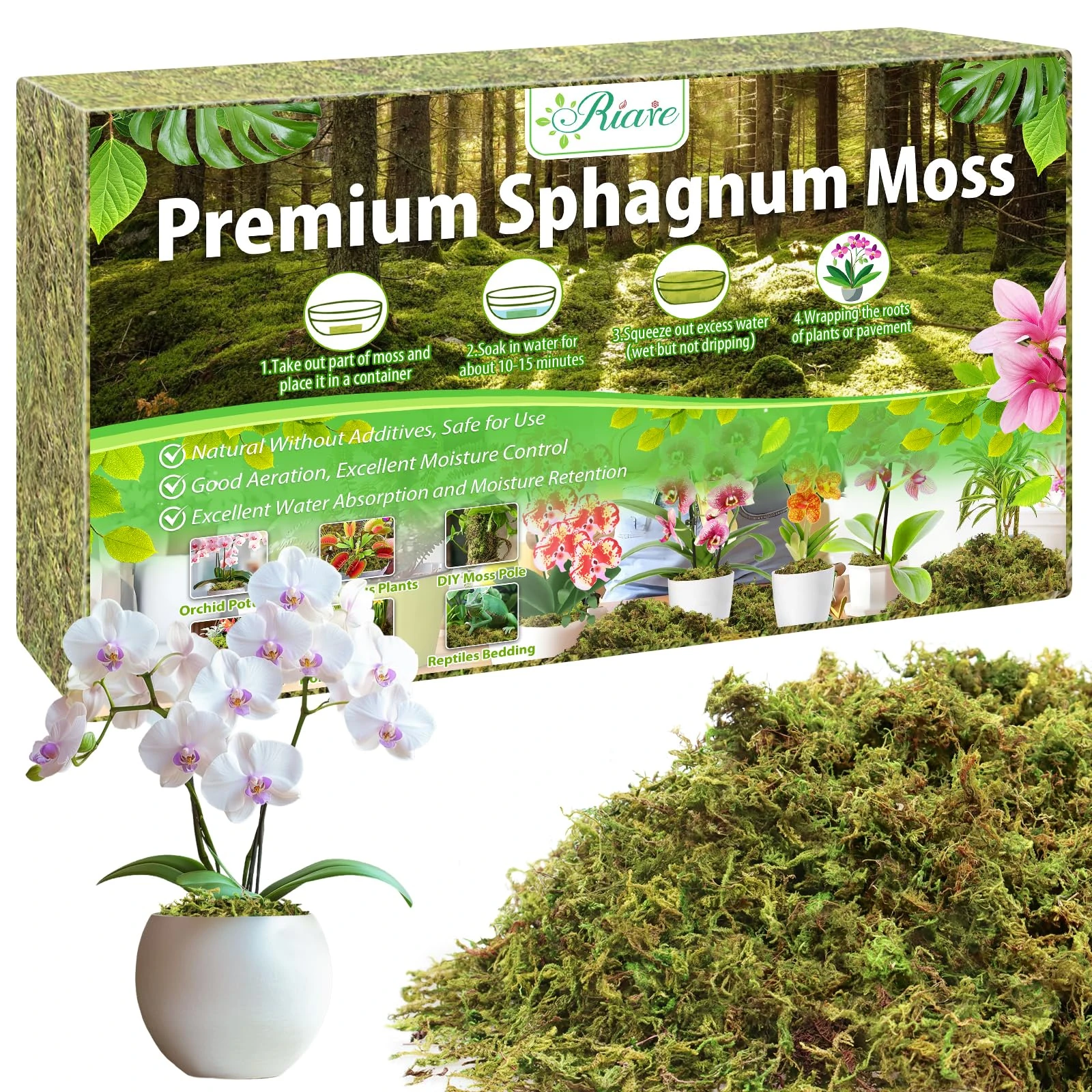 Riare 100g Natural Dried Plant Moss for Potted Plants, Artificial Fake Moss for Repotting, Soft Green Decorative Moss for Succulents, Reptiles & DIY Crafts