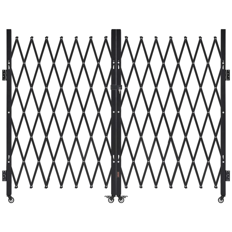 VEVOR Double Folding Security Gate, Lockable Scissor Gate with 360° Swivel Casters, Outdoor Barricade Steel Retractable Gates, for Entry Security, Garage, Warehouse & Pool, 129.92 x 63.19 in (W x H)