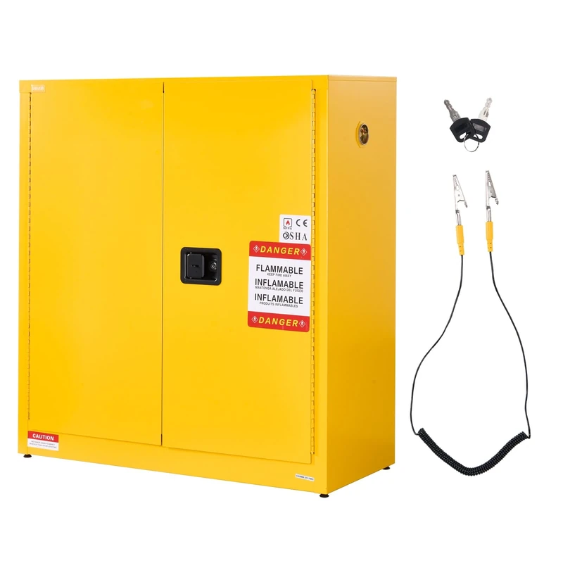 VEVOR Flammable Cabinet, 43.0 x 18.1 x 46.4 Inch, 29 Gallon Flammable Storage Cabinet with Adjustable Shelf, Cold-Rolled and Galvanized Steel Fire Cabinets, for Commercial Industrial Home Use, Yellow