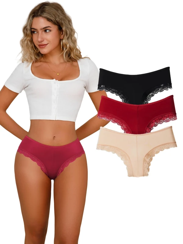 APRSEA Women Knickers Mid Waist Pants Smoothing Lace Trim Comfort Knickers Sexy Womens Colorful 6 Pack XL