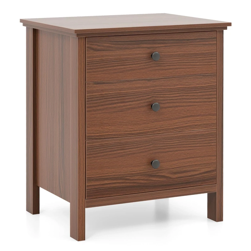 FANTASK Bedside Table with 3 Drawers Sofa Table with Modern Bedside Cabinet for Bedroom and Living Room (Walnut/Black) - Image 1