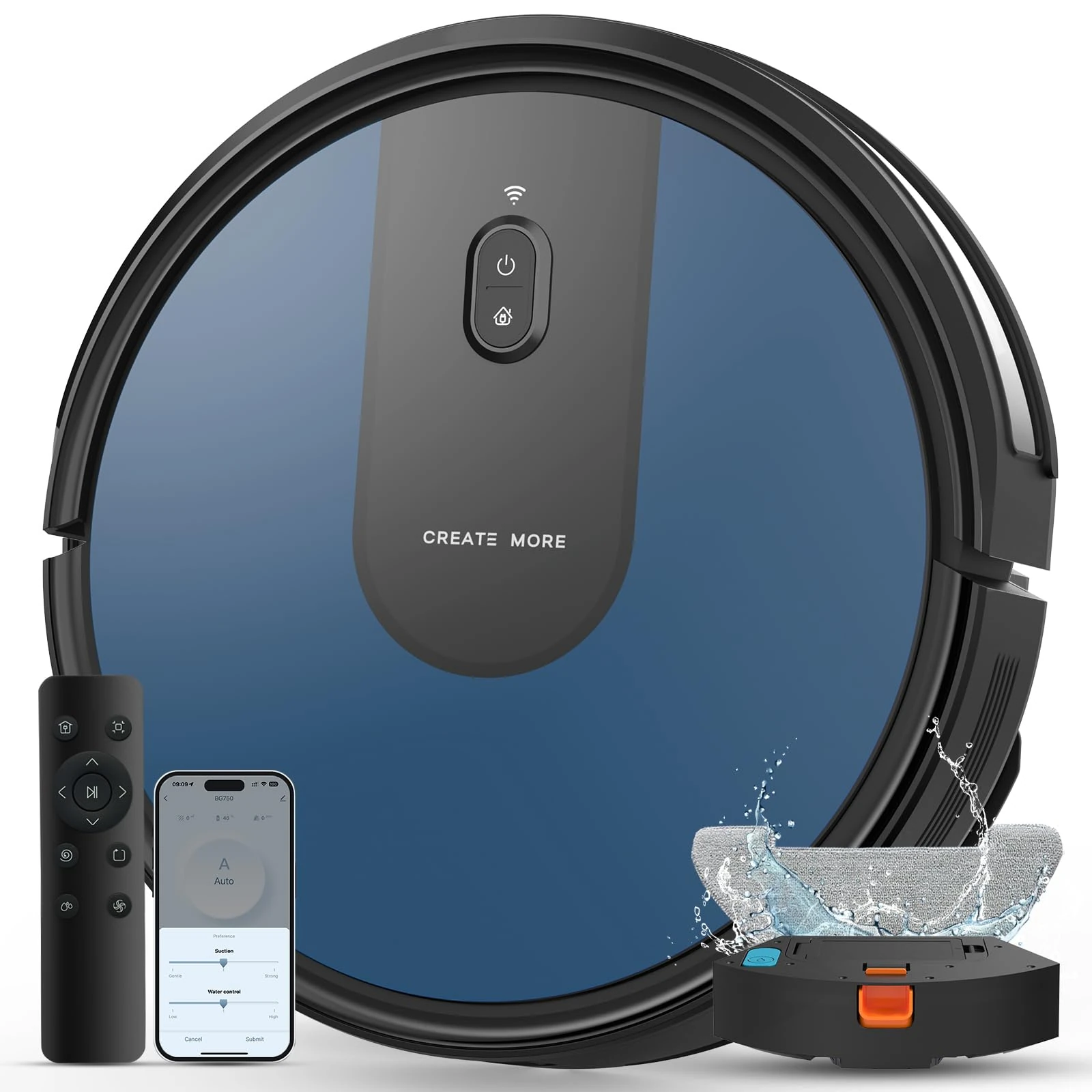 Bagotte Robot Vacuum Cleaner with Mop, 5000Pa Ultra Strong Suction 4-in-1 Robotic Vacuums, Long Running Time, Auto Carpet Boost, Self-Charging, Alexa/App/WiFi for Pet Hair Hard Floor