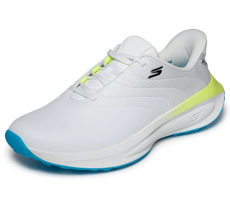 Skechers Mens Synthetic Upper Lace Up Golf Shoe, White Blue Yellow, 9 UK