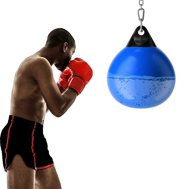 FANTASK Diameter 45 cm Heavy Water Bag, Boxing Punching Bag, 50 kg / 80 kg, Aqua Training Bag with Adjustable Metal Chain, Safety Buckles & Water Hose, Punching Bag, for Adults and Children (Blue)