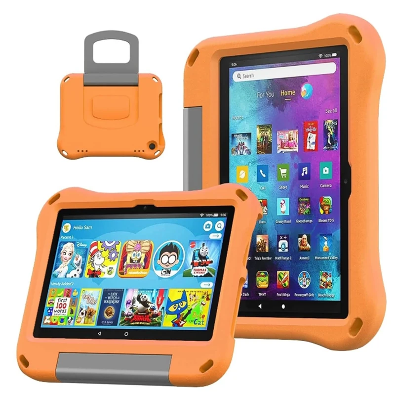 Tablet 8 Case and Cover for Kids-DJ&RPPQ Lightweight Shockproof Kids Friendly Case with Handle Stand (2024/2022/2020 Release,12th/10th Generation)(Incompatible with iPad Samsung 8 inch) (Orange)