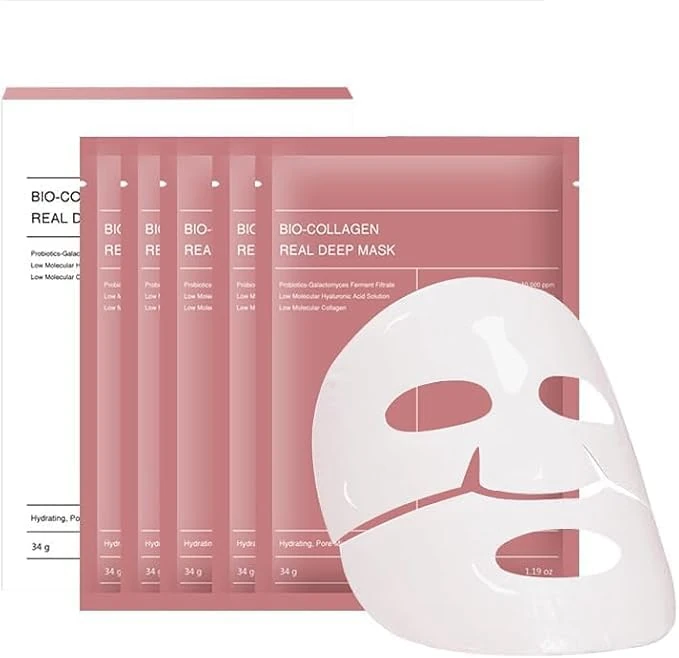 Bio collagen Face Mask, Real Deep Collagen Face Mask, Deep Hydration, Reduce Wrinkles, Face Skincare, Hydrating,Pore Minimizing,5PCS Hydrating Overnight Hydrogel Mask