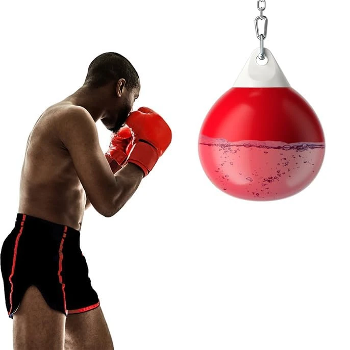 FANTASK Diameter 45 cm Heavy Water Bag, Boxing Punching Bag, 50 kg / 80 kg, Aqua Training Bag with Adjustable Metal Chain, Safety Buckles & Water Hose, Punching Bag, for Adults and Children (Red)